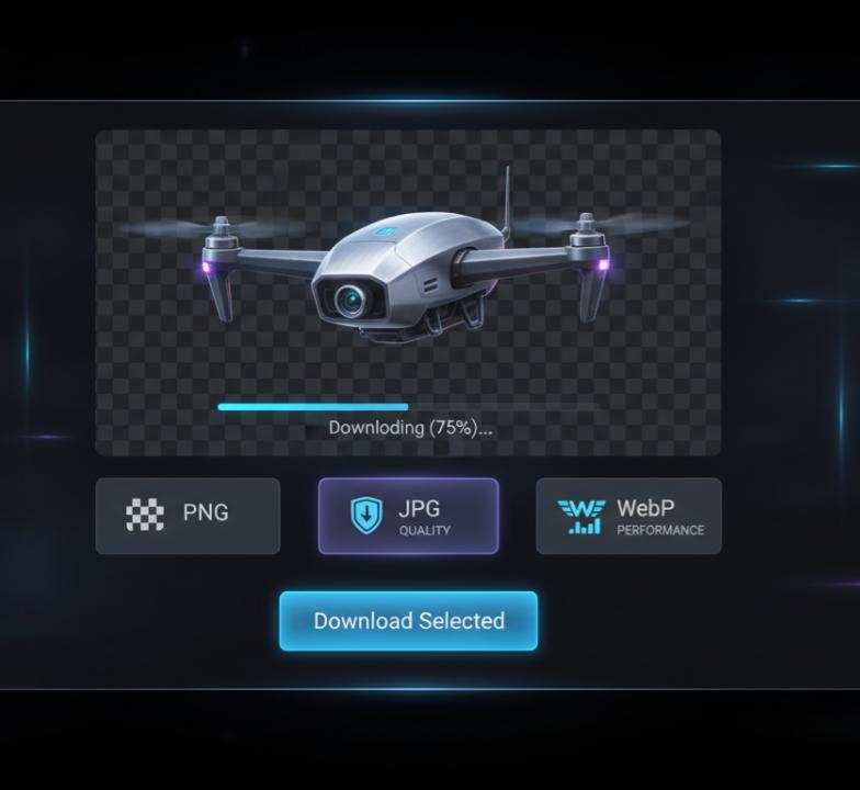 Download background-removed images as PNG, JPG, or WebP in full HD