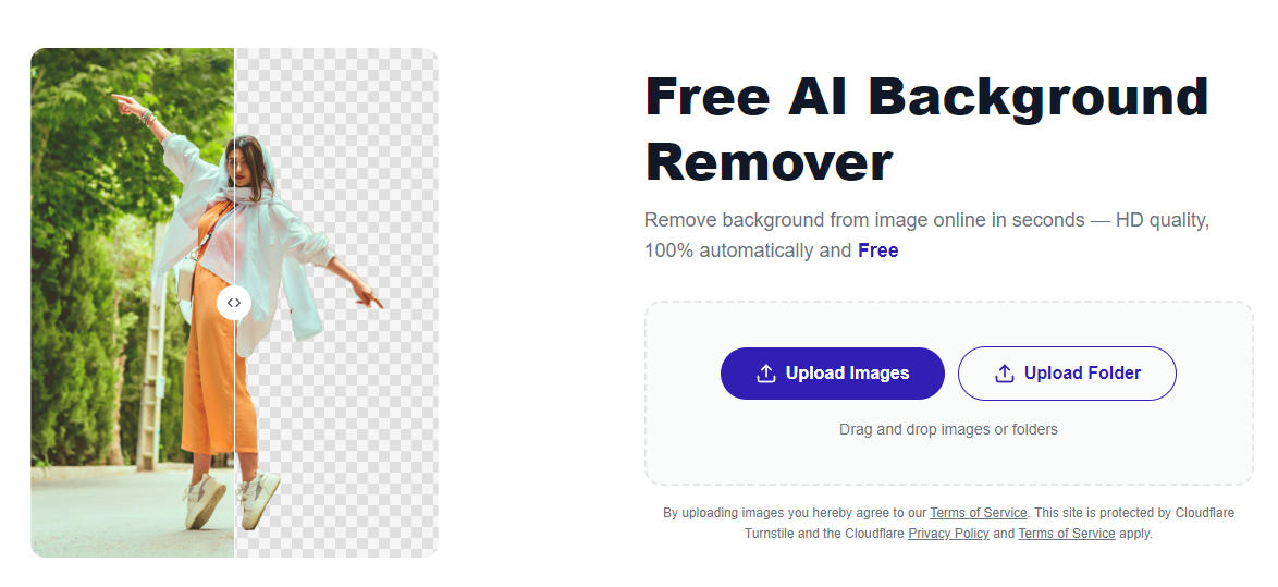 Drag and drop multiple images or upload a folder to start bulk background removal